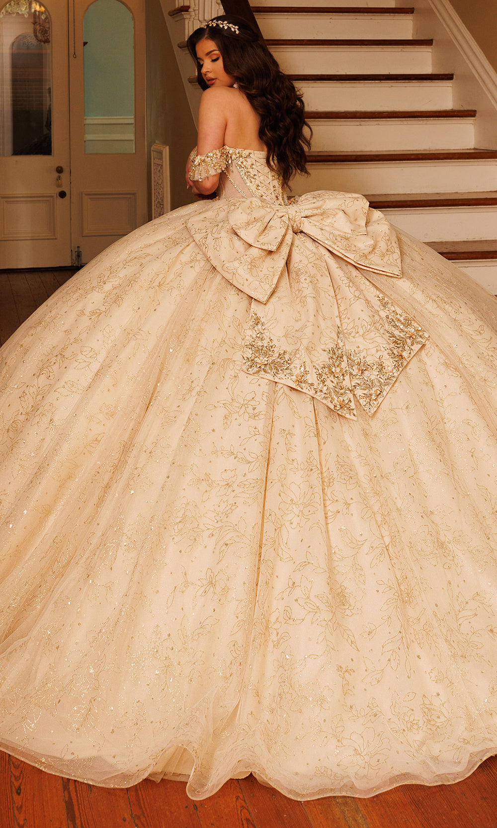 Rachel Allan RQ1192 - Sweetheart Glitter Tulle Gown with Choker Quinceanera Dresses in Neutral Gold   