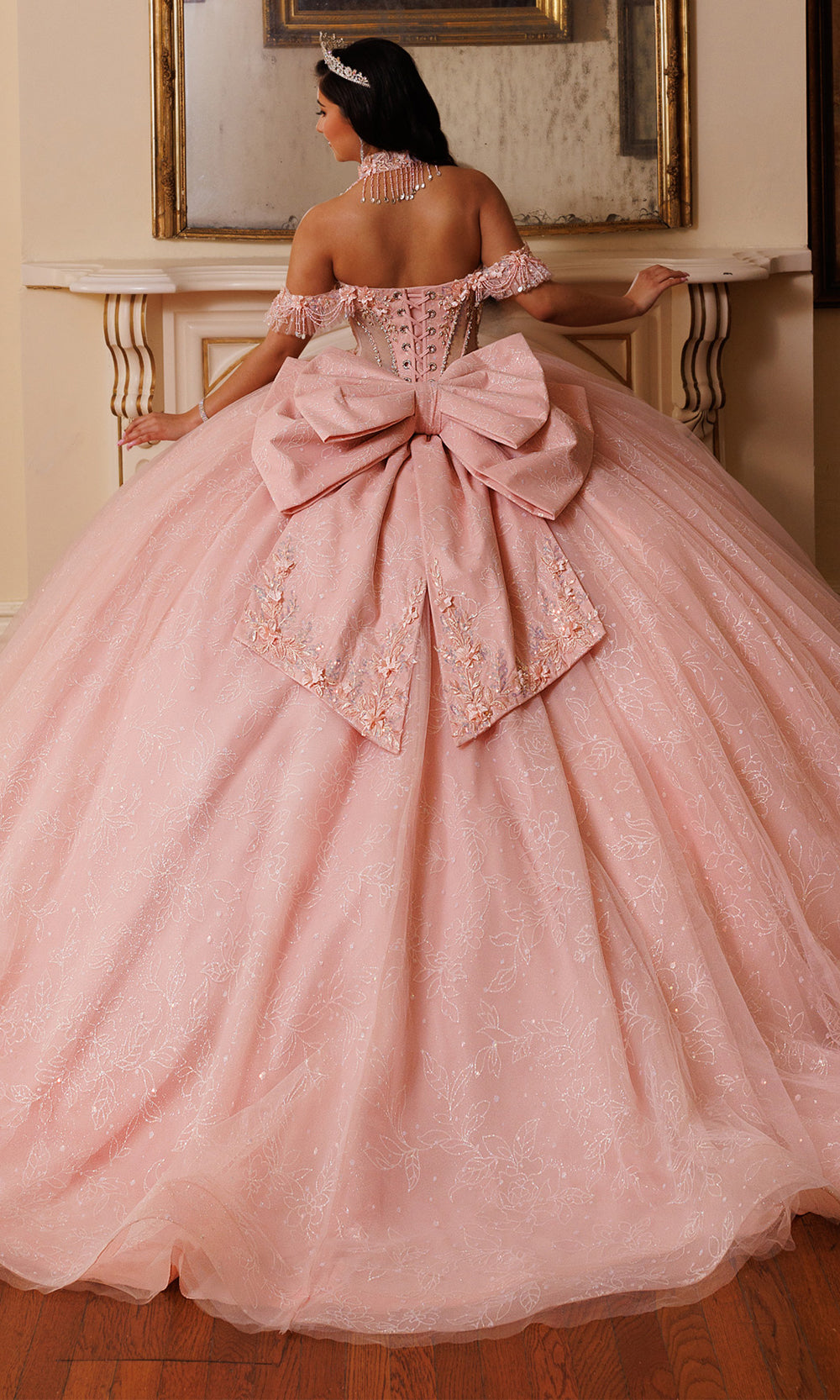 Rachel Allan RQ1192 - Sweetheart Glitter Tulle Gown with Choker Quinceanera Dresses in Pink White   