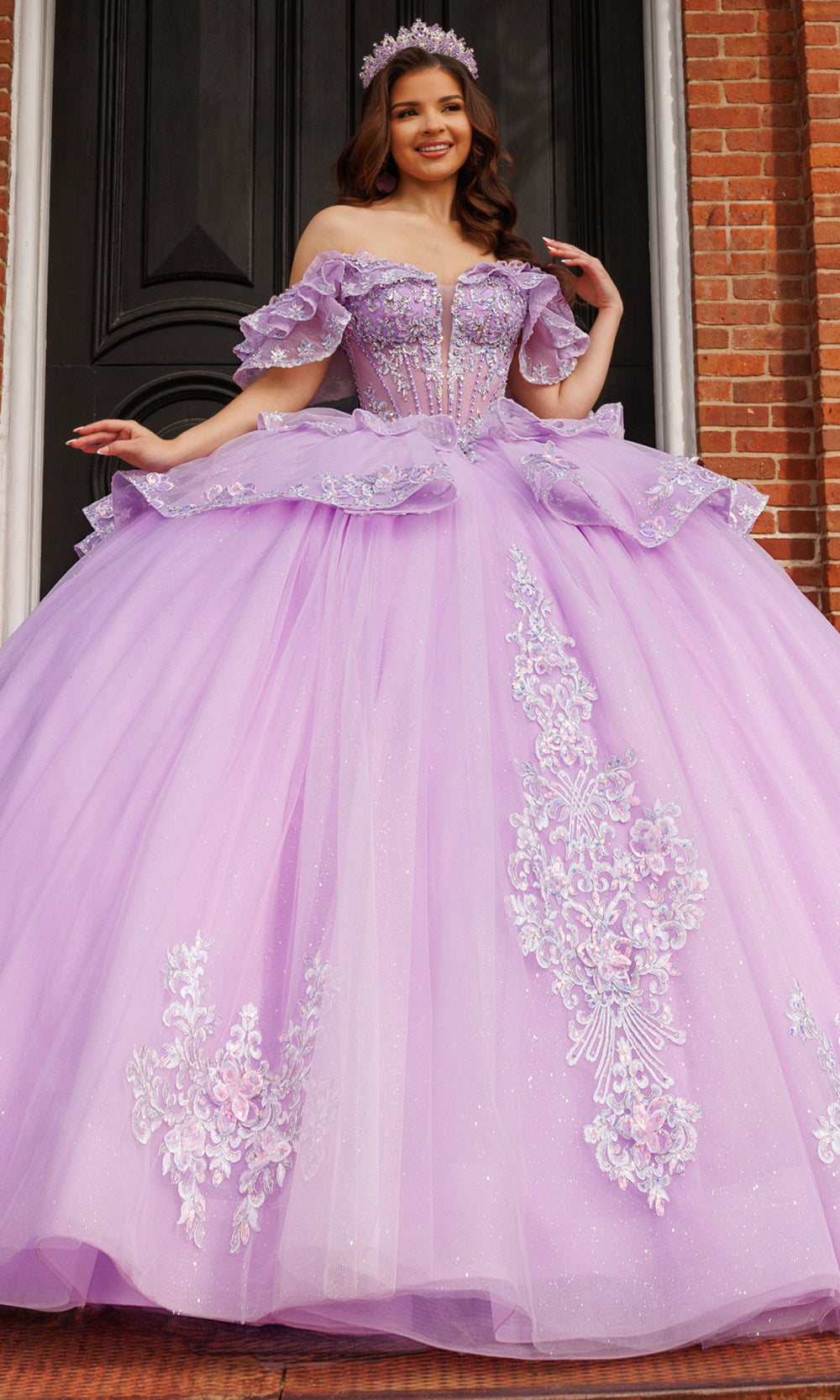 Rachel Allan RQ1198 - Ruffled Sleeve Basque Ballgown Quinceanera Dresses in Purple    