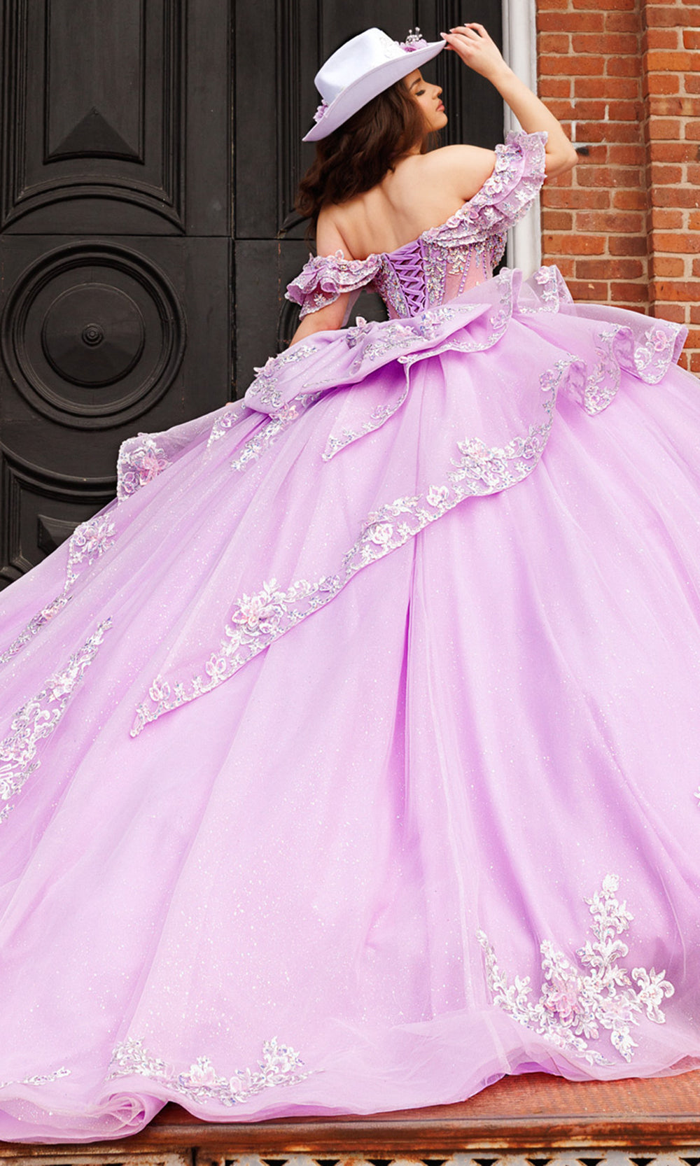 Rachel Allan RQ1198 - Ruffled Sleeve Basque Ballgown Quinceanera Dresses in Purple    