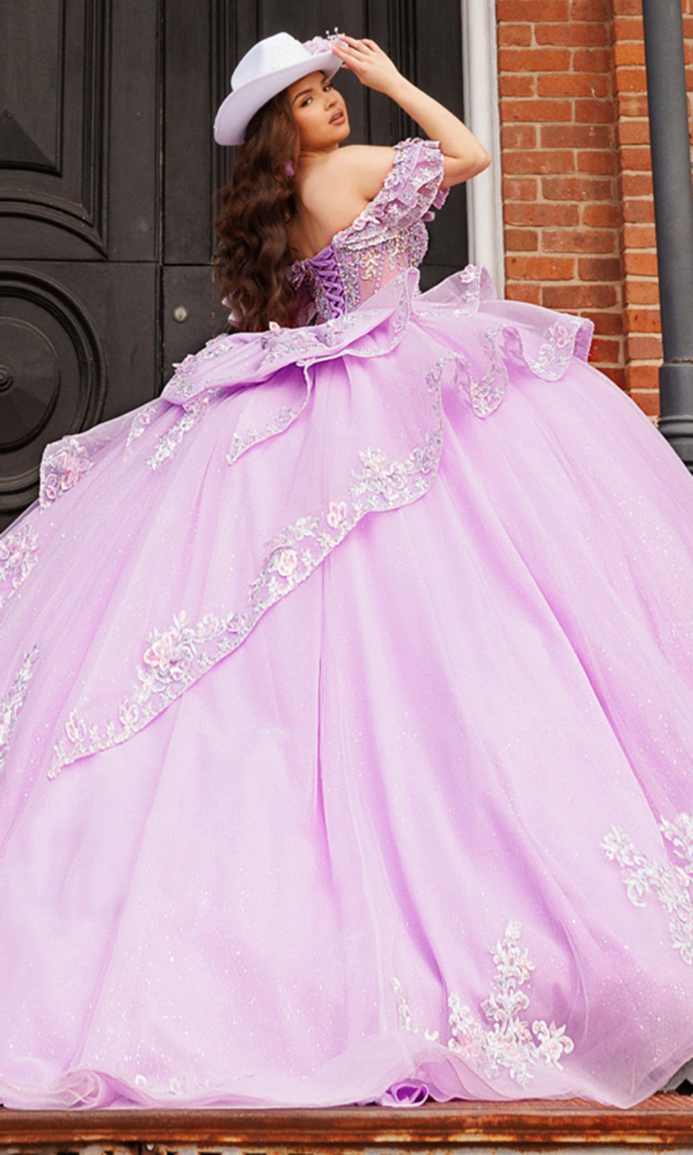Rachel Allan RQ1198 - Ruffled Sleeve Basque Ballgown Quinceanera Dresses in Purple    