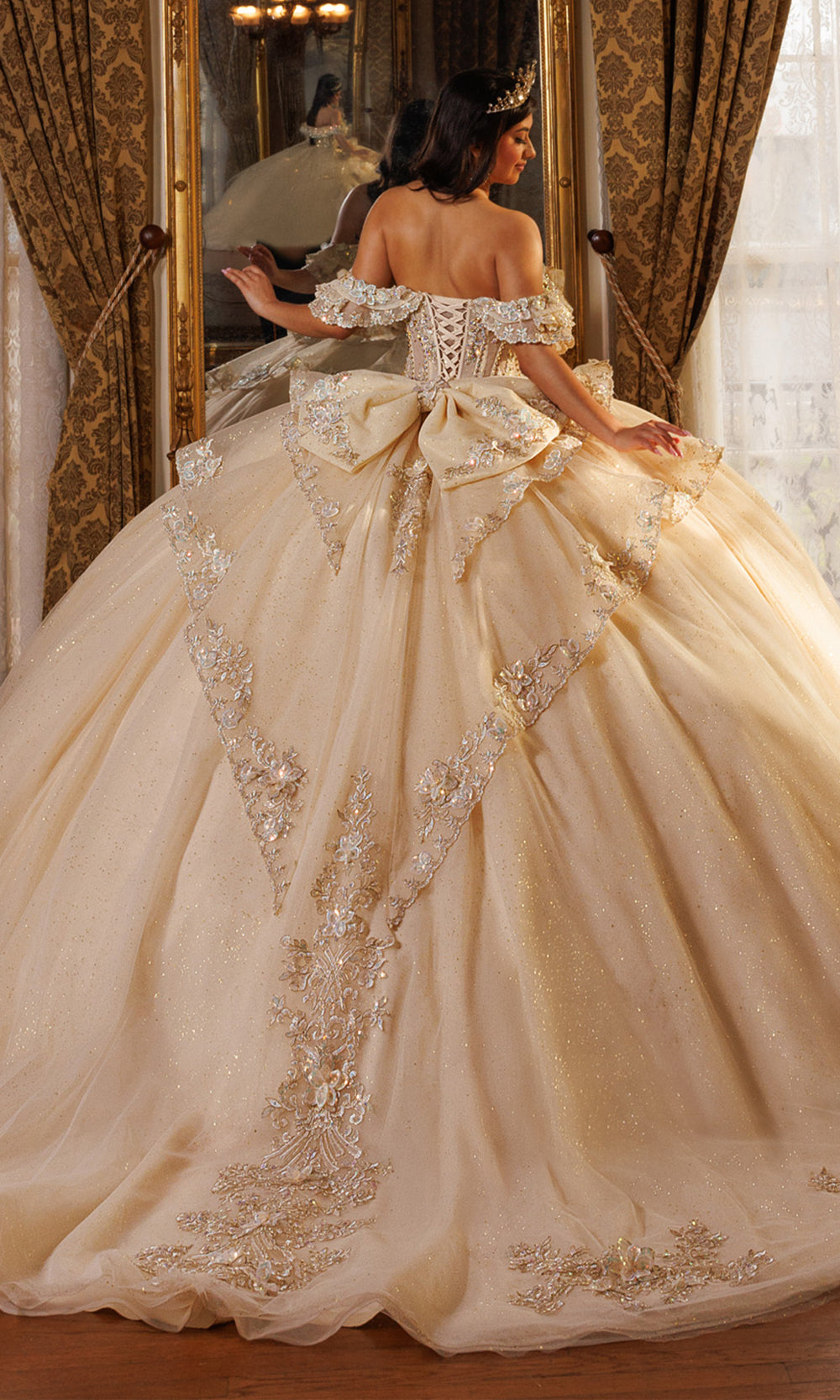 Rachel Allan RQ1198 - Ruffled Sleeve Basque Ballgown Quinceanera Dresses in Neutral    