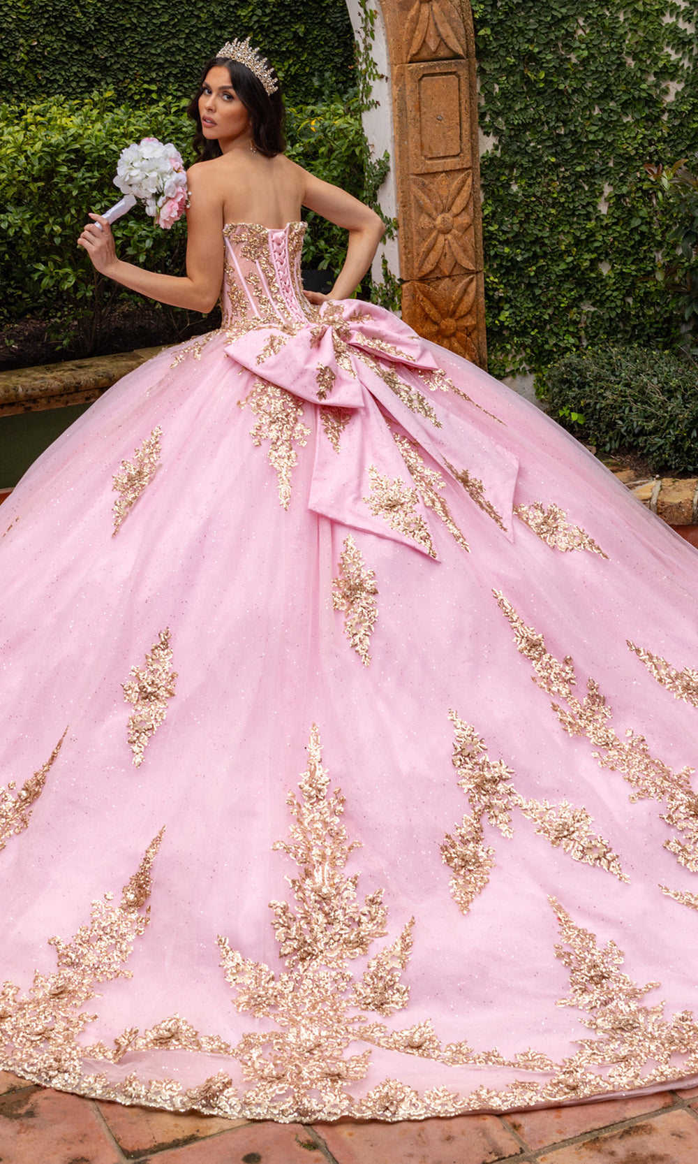 Rachel Allan RQ2225 - Long Tulle, Glitter Tulle Ballgown Dress - Strapless, Sheer Corset Bodice, 3D Floral Applique, Beaded, Sequins, Detachable Rachel Allan RQ2225 - Long Tulle, Glitter Tulle Ballgown Dress - Strapless, Sheer Corset Bodice, 3D Floral Applique, Beaded, Sequins, Detachable