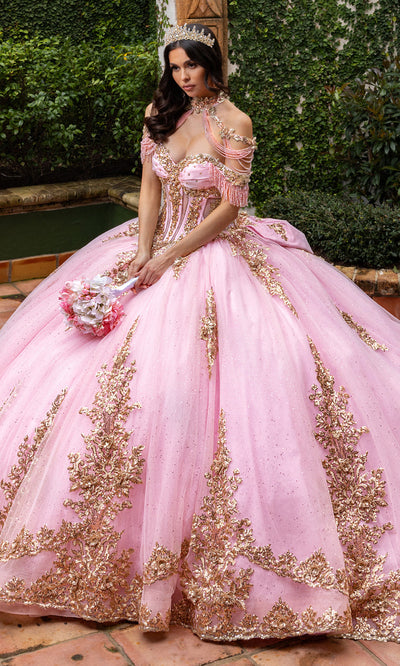 Rachel Allan RQ2225 - Glitter Tulle Strapless Gown with 3D Appliques Quinceanera Dresses