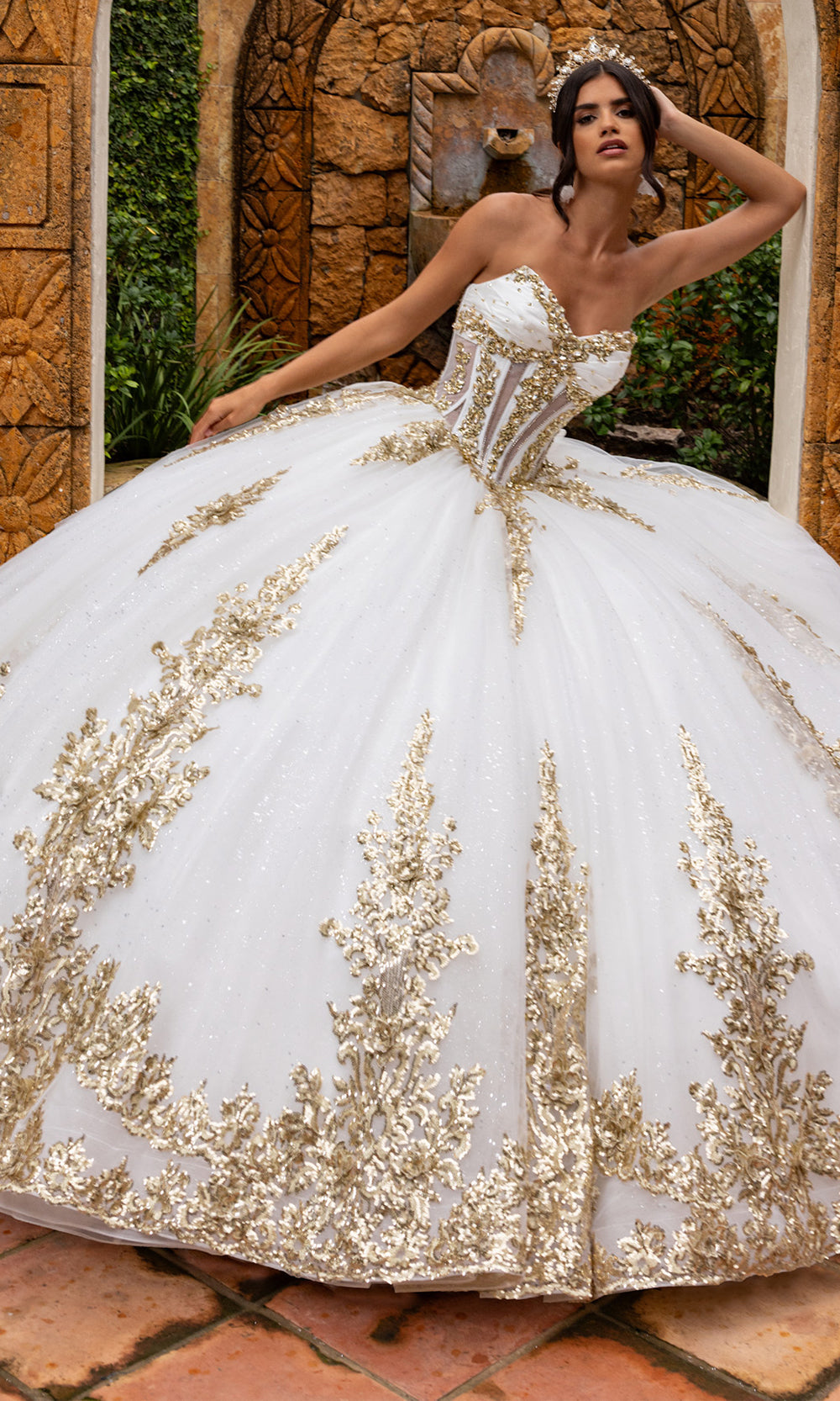 Rachel Allan RQ2225 - Glitter Tulle Strapless Gown with 3D Appliques Quinceanera Dresses