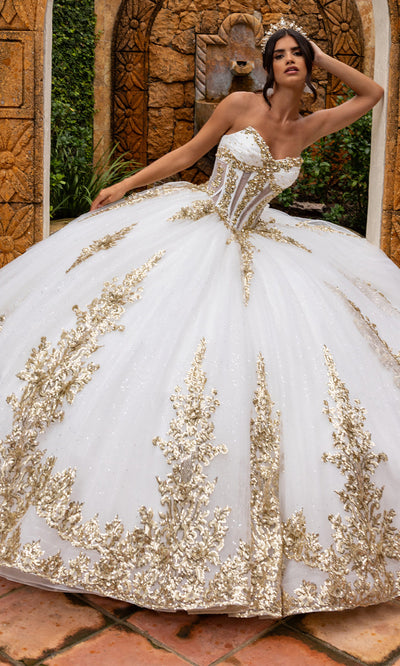 Rachel Allan RQ2225 - Glitter Tulle Strapless Gown with 3D Appliques Quinceanera Dresses