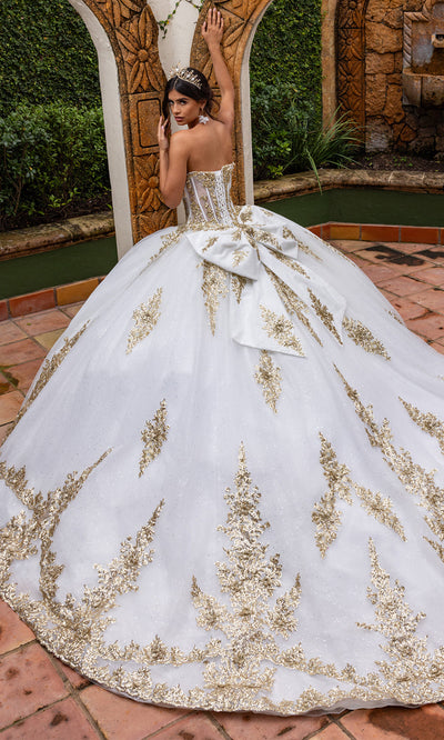 Rachel Allan RQ2225 - Glitter Tulle Strapless Gown with 3D Appliques Quinceanera Dresses