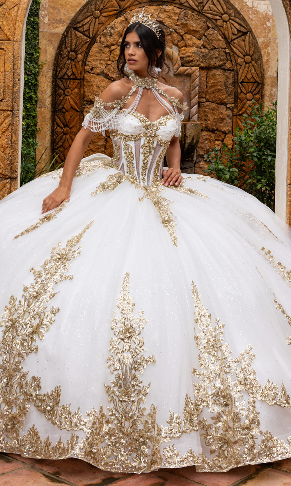 Rachel Allan RQ2225 - Glitter Tulle Strapless Gown with 3D Appliques Quinceanera Dresses