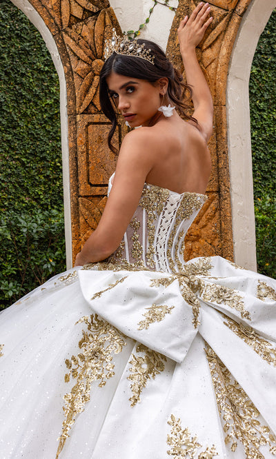 Rachel Allan RQ2225 - Glitter Tulle Strapless Gown with 3D Appliques Quinceanera Dresses