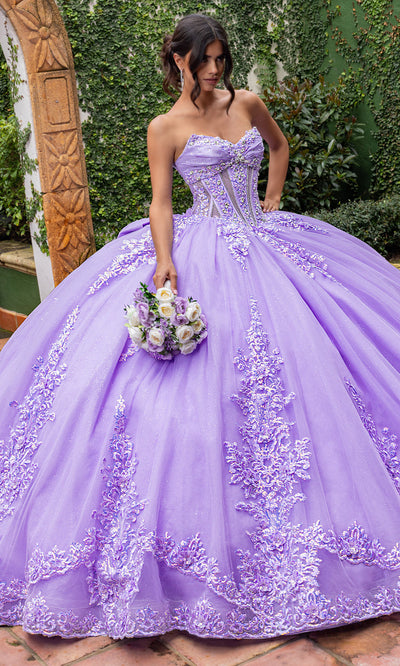 Rachel Allan RQ2225 - Glitter Tulle Strapless Gown with 3D Appliques Quinceanera Dresses