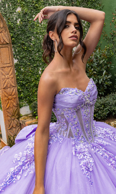 Rachel Allan RQ2225 - Glitter Tulle Strapless Gown with 3D Appliques Quinceanera Dresses
