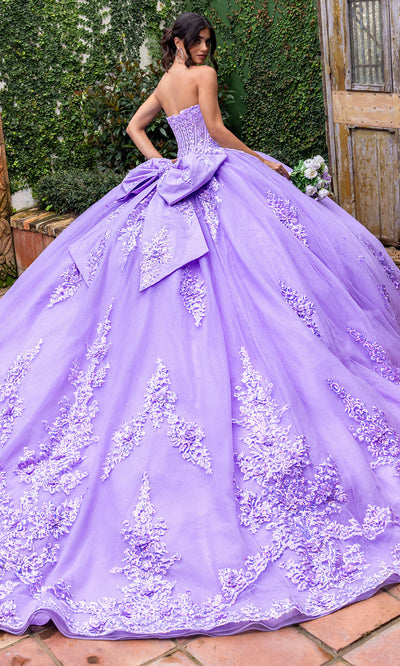 Rachel Allan RQ2225 - Glitter Tulle Strapless Gown with 3D Appliques Quinceanera Dresses