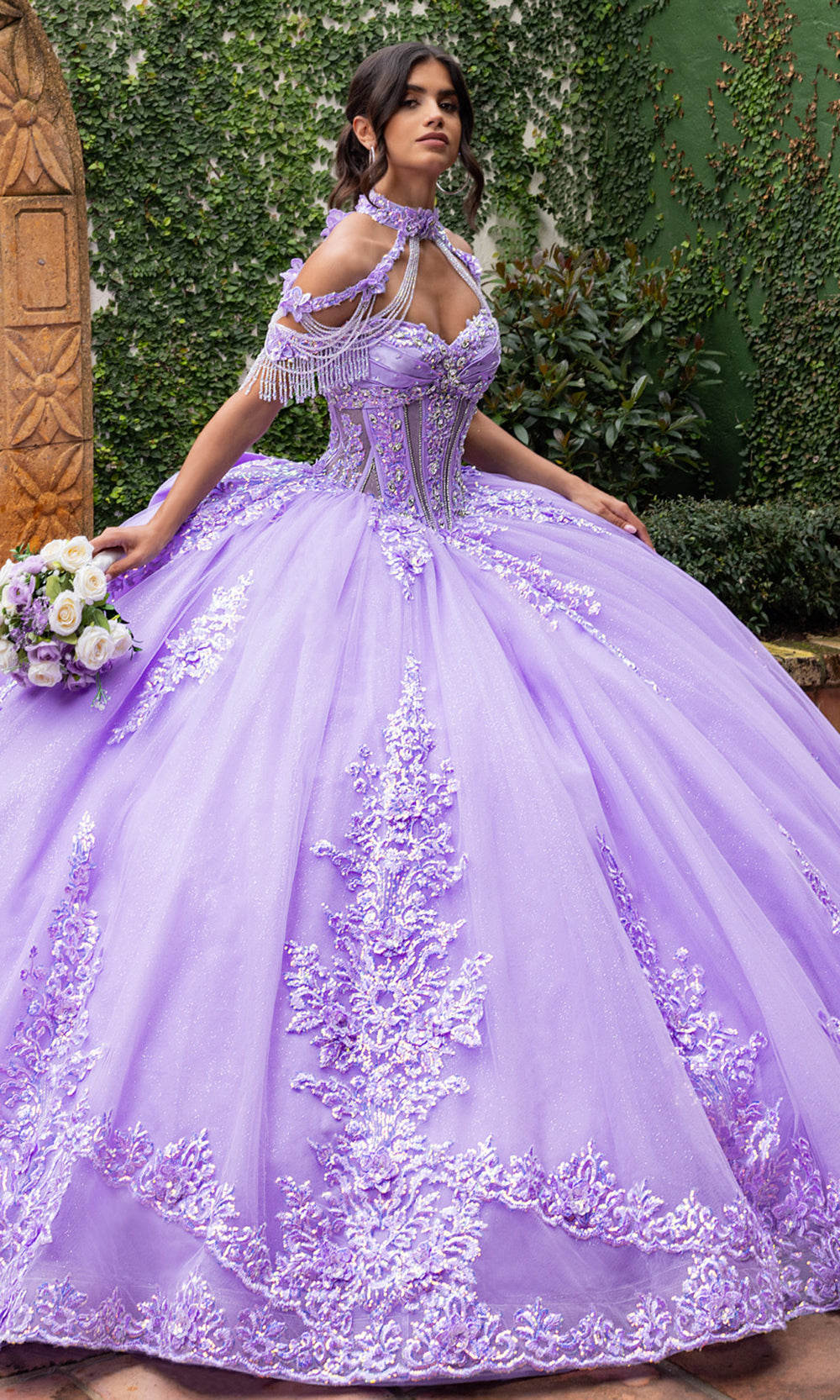 Rachel Allan RQ2225 - Glitter Tulle Strapless Gown with 3D Appliques Quinceanera Dresses