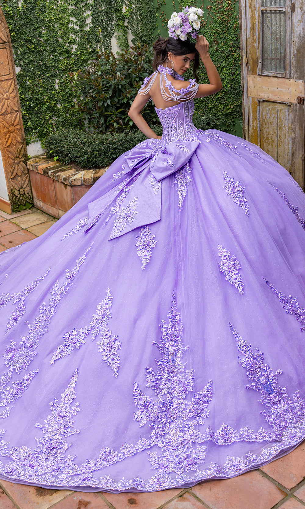 Rachel Allan RQ2225 - Glitter Tulle Strapless Gown with 3D Appliques Quinceanera Dresses