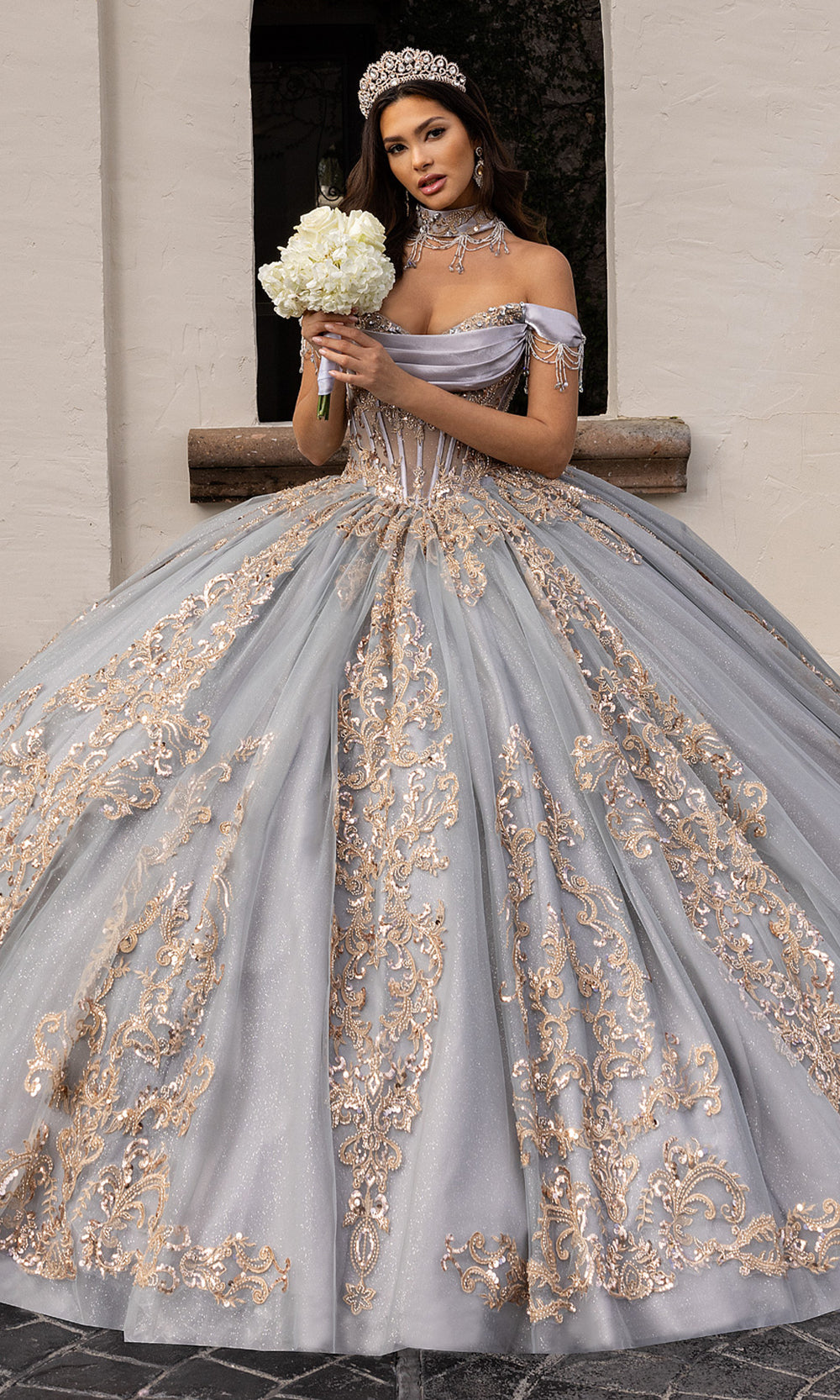 Rachel Allan RQ2230 - Cowl Neck Satin Corset Ballgown Quinceanera Dresses