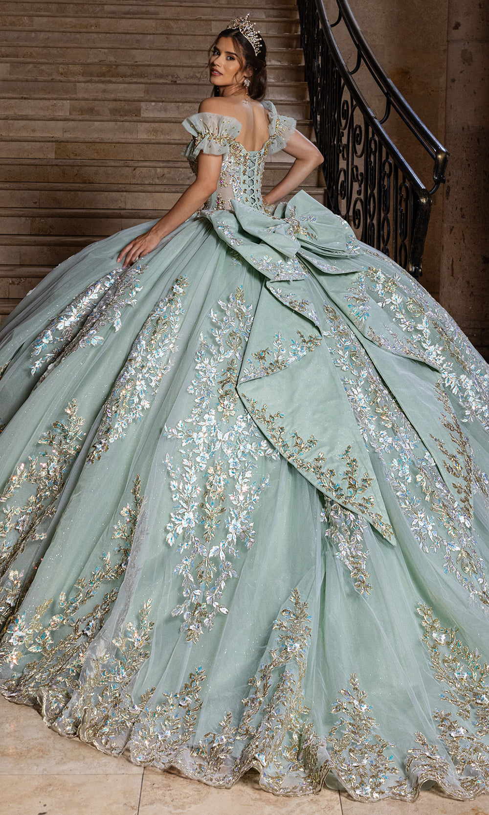 Rachel Allan RQ2240 - Off Shoulder Quinceanera Gown Quinceanera Dresses in Sage