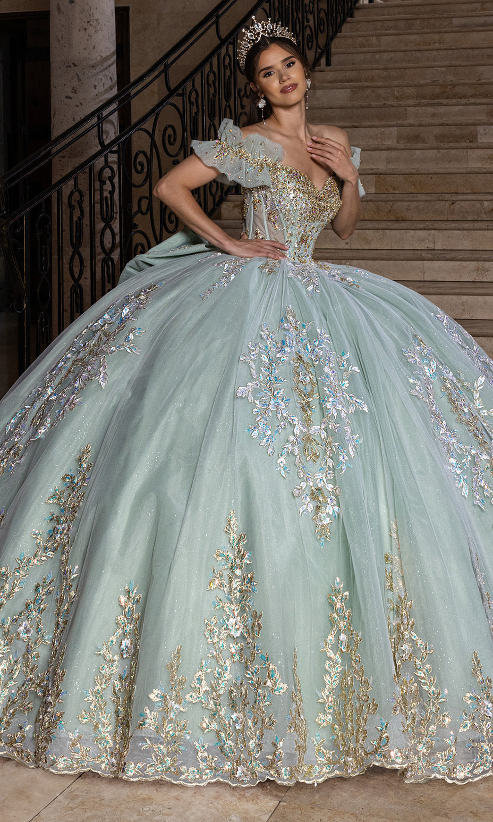 Rachel Allan RQ2240 - Off Shoulder Quinceanera Gown Quinceanera Dresses in Sage