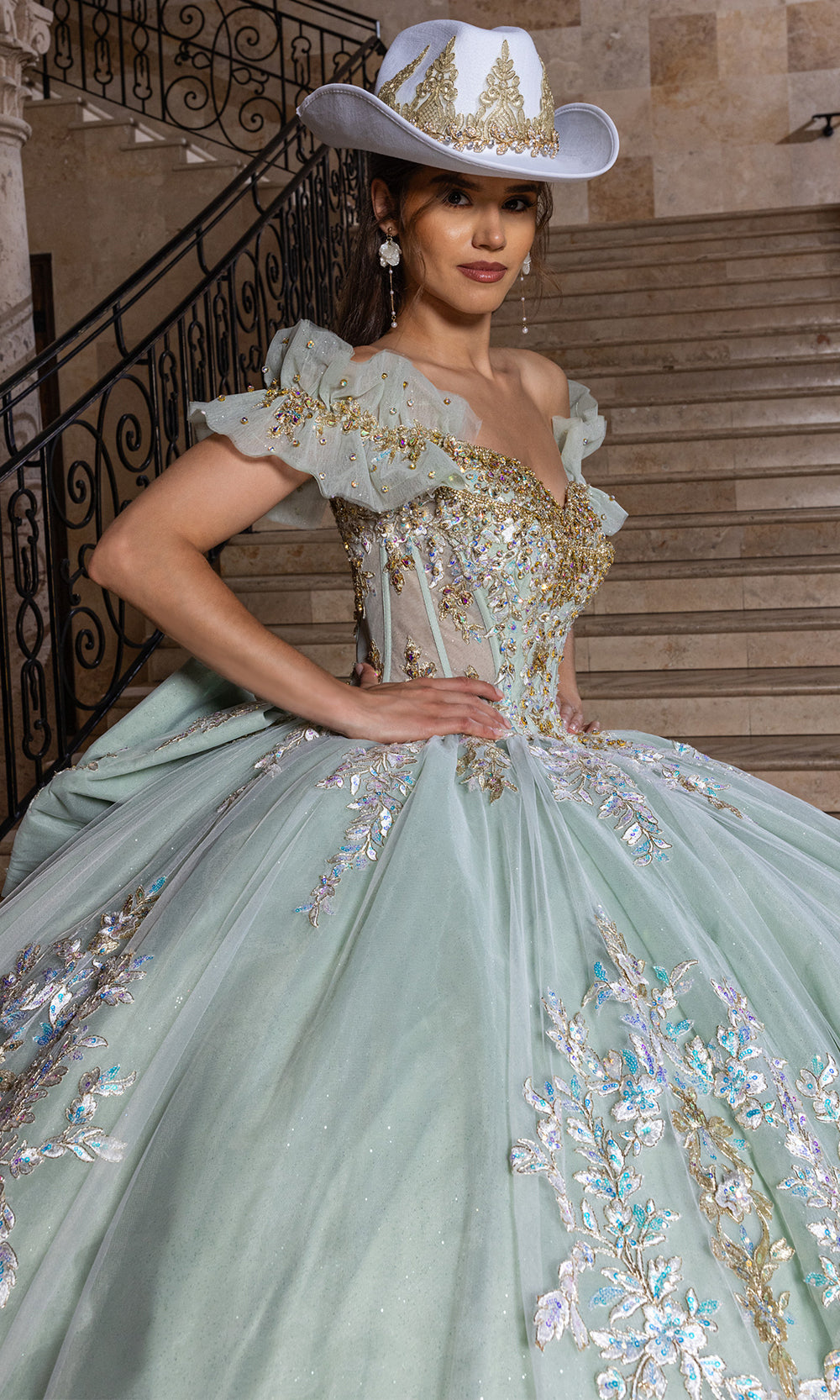 Rachel Allan RQ2240 - Off Shoulder Quinceanera Gown Quinceanera Dresses in Sage