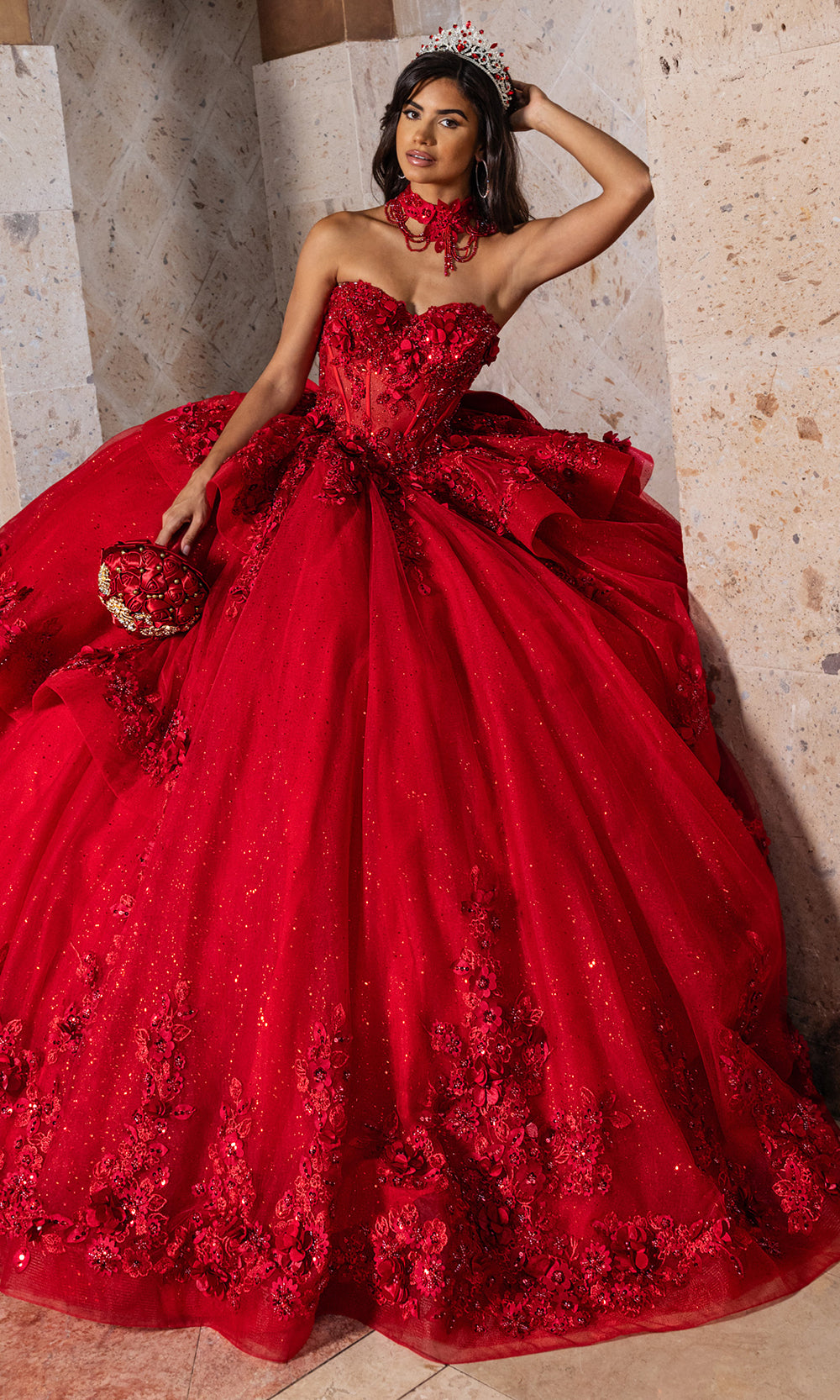 Rachel Allan RQ2241 - Couture Quinceanera Ball Gown Quinceanera Dresses in Deep Red