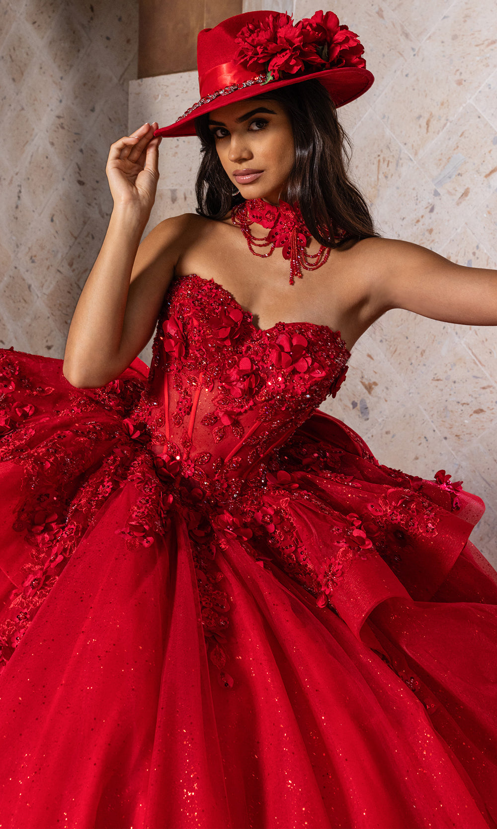 Rachel Allan RQ2241 - Couture Quinceanera Ball Gown Quinceanera Dresses in Deep Red