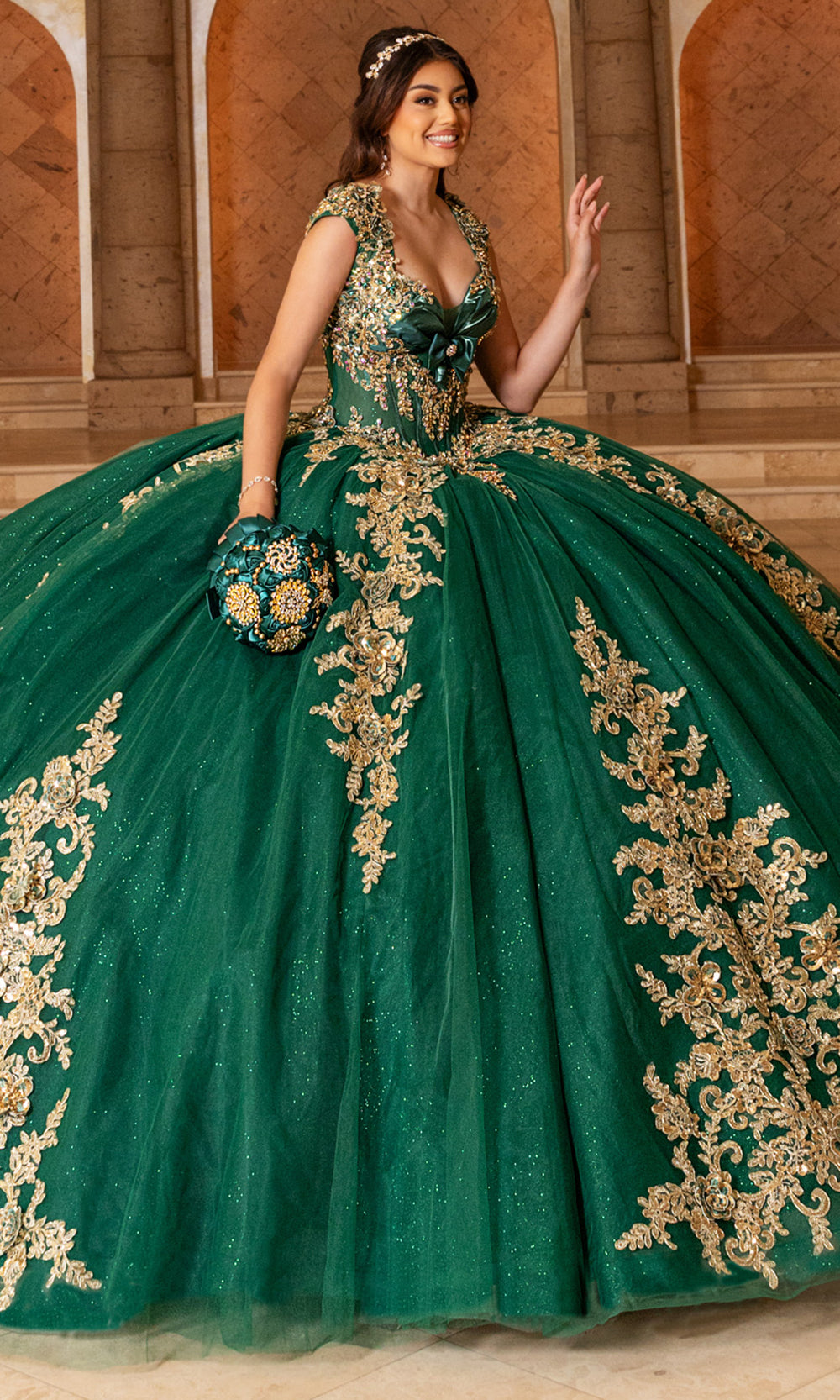 Rachel Allan RQ2244 - Couture Quinceanera Gown Quinceanera Dresses in Emerald
