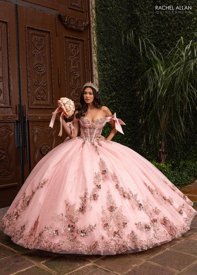Rachel Allan RQ3155 - Bow Accented Sleeve Embroidered Ballgown Quinceanera Dresses