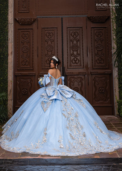 Rachel Allan RQ3155 - Bow Accented Sleeve Embroidered Ballgown Quinceanera Dresses