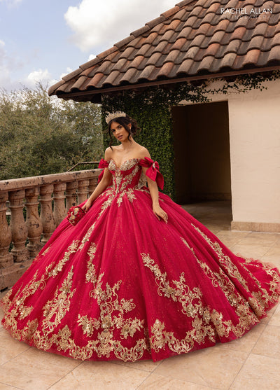 Rachel Allan RQ3155 - Bow Accented Sleeve Embroidered Ballgown Quinceanera Dresses