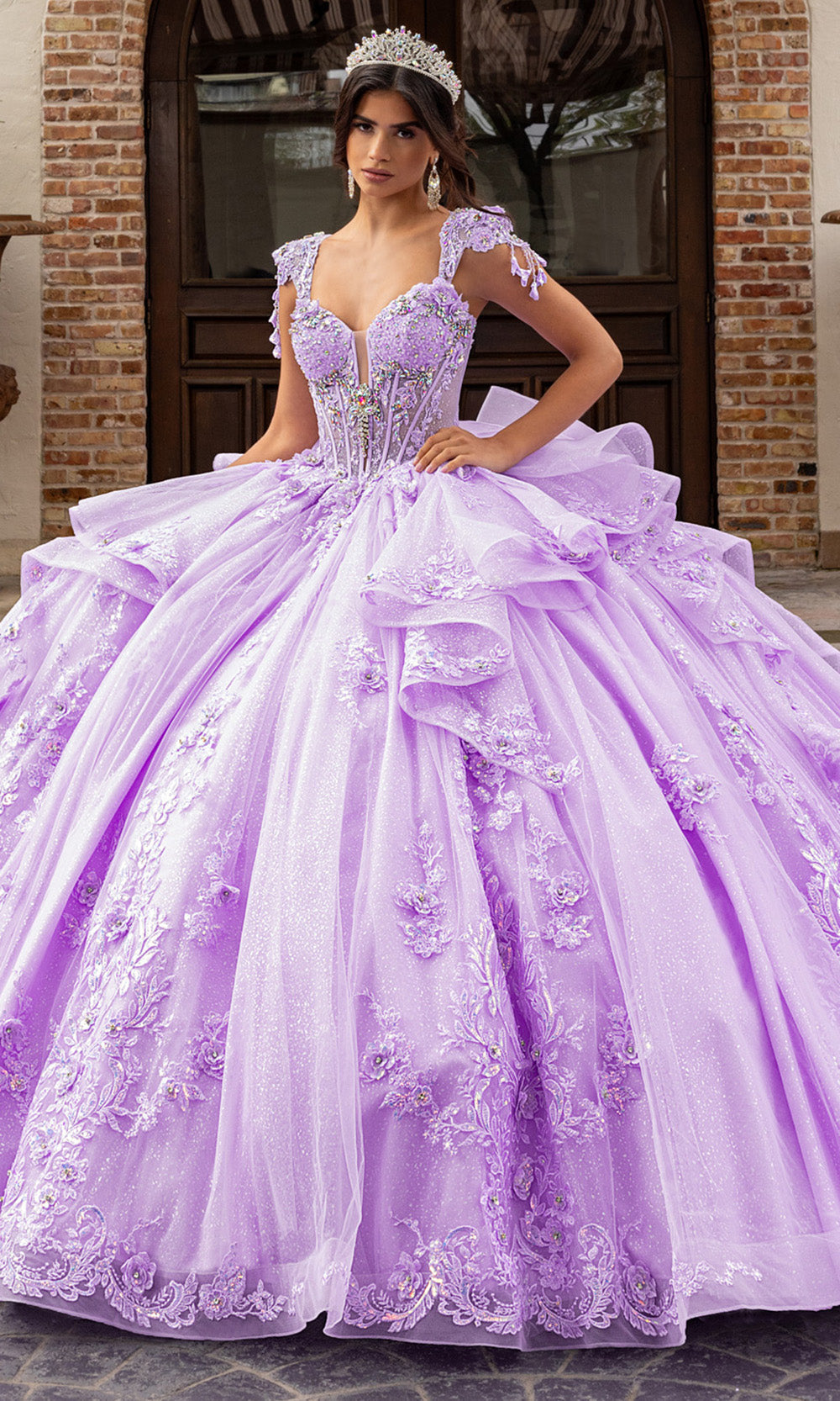 Rachel Allan RQ3163 - Strapless Corset Quince Gown with Floral Bow Quinceanera Dresses