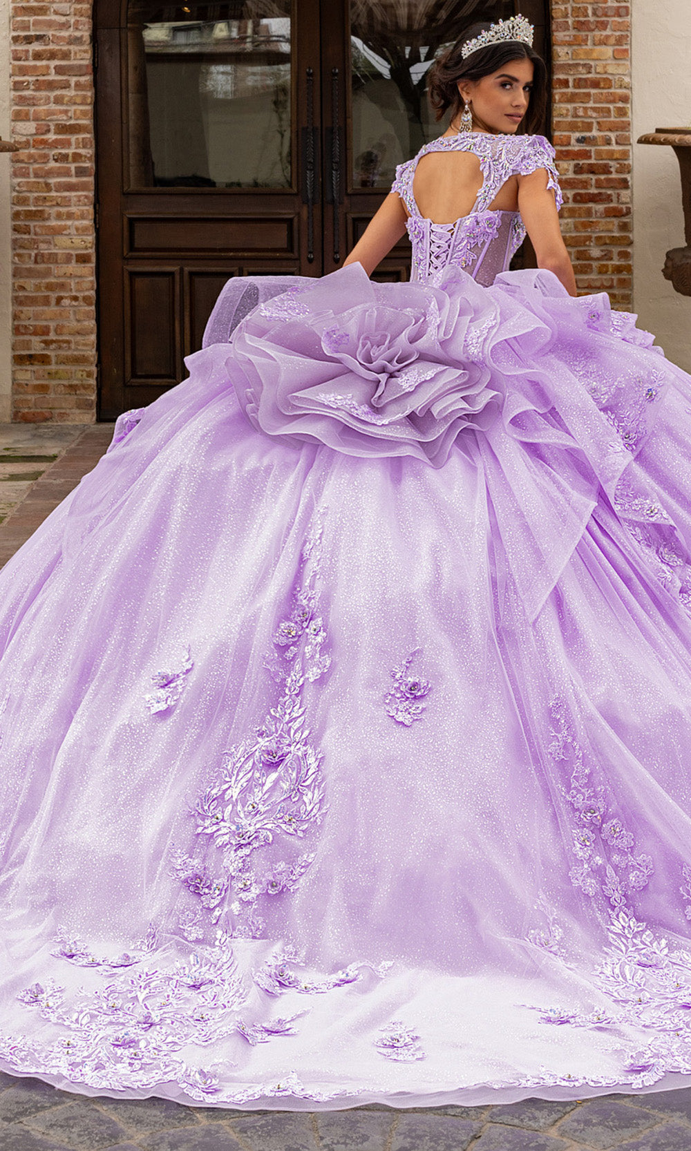 Rachel Allan RQ3163 - Strapless Corset Quince Gown with Floral Bow Quinceanera Dresses