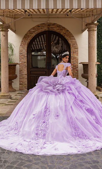Rachel Allan RQ3163 - Strapless Corset Quince Gown with Floral Bow Quinceanera Dresses