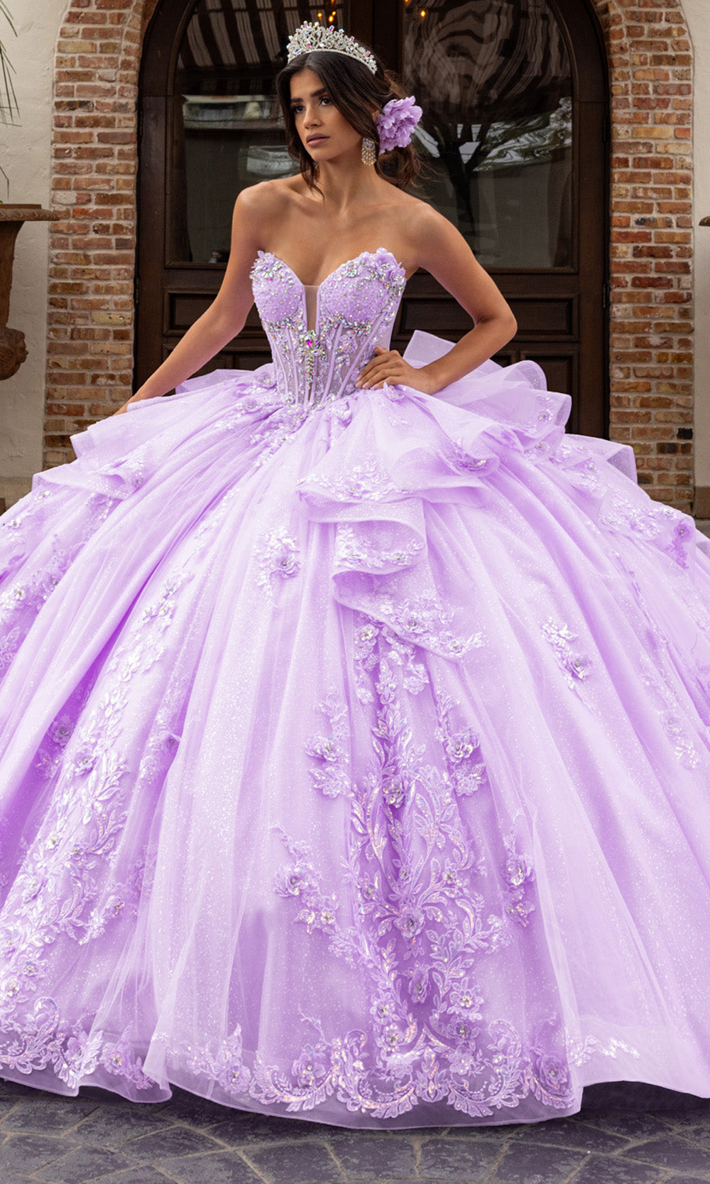 Rachel Allan RQ3163 - Strapless Corset Quince Gown with Floral Bow Quinceanera Dresses