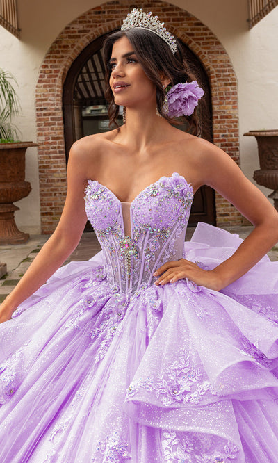Rachel Allan RQ3163 - Strapless Corset Quince Gown with Floral Bow Quinceanera Dresses