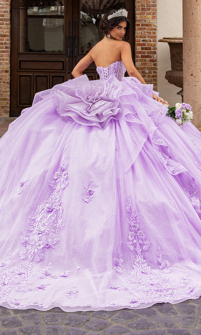 Rachel Allan RQ3163 - Strapless Corset Quince Gown with Floral Bow Quinceanera Dresses