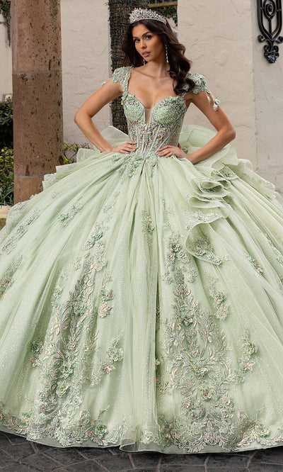 Rachel Allan RQ3163 - Strapless Corset Quince Gown with Floral Bow Quinceanera Dresses