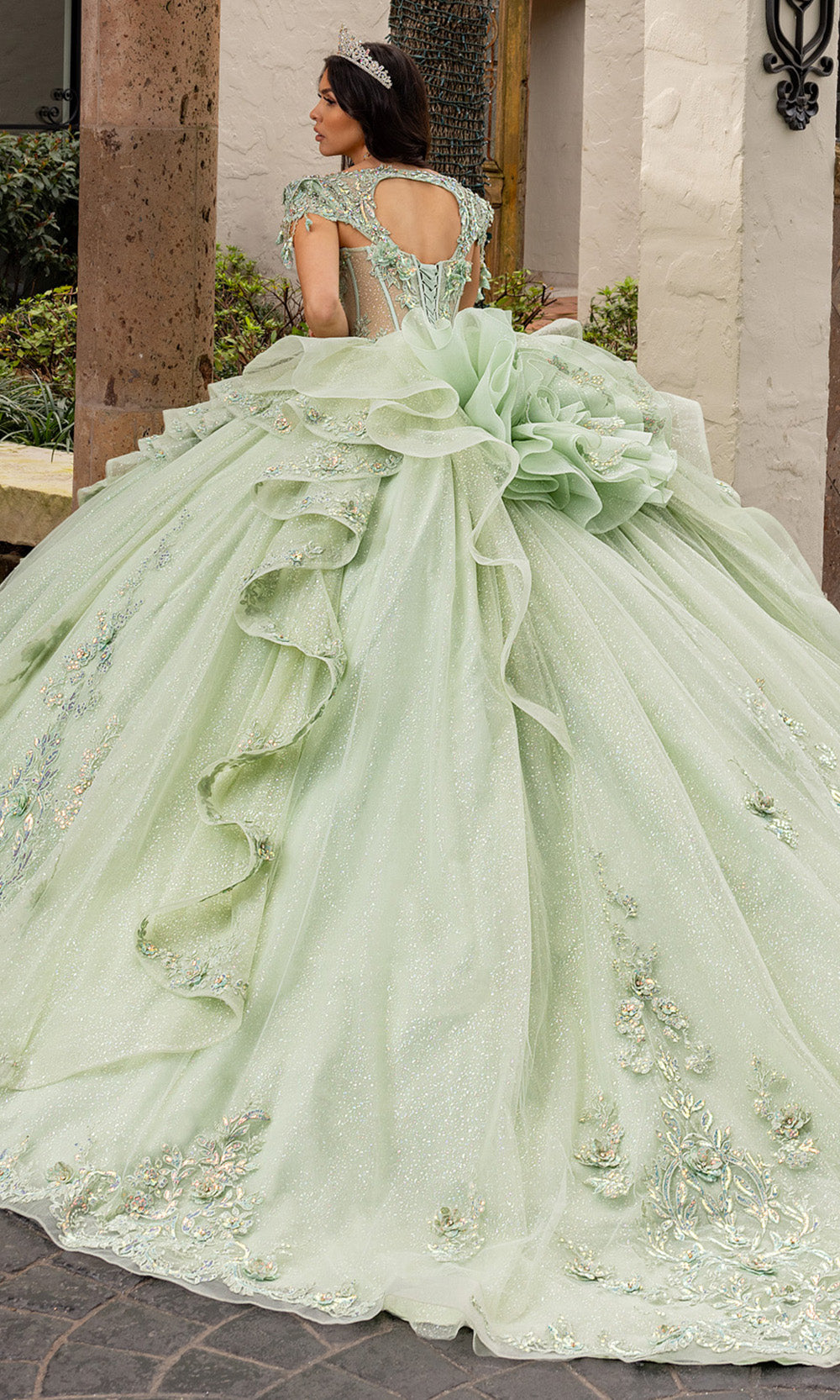 Rachel Allan RQ3163 - Strapless Corset Quince Gown with Floral Bow Quinceanera Dresses
