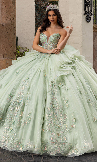 Rachel Allan RQ3163 - Strapless Corset Quince Gown with Floral Bow Quinceanera Dresses