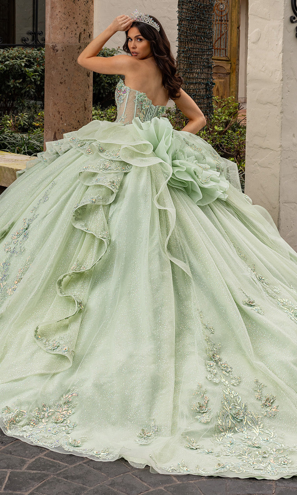 Rachel Allan RQ3163 - Strapless Corset Quince Gown with Floral Bow Quinceanera Dresses