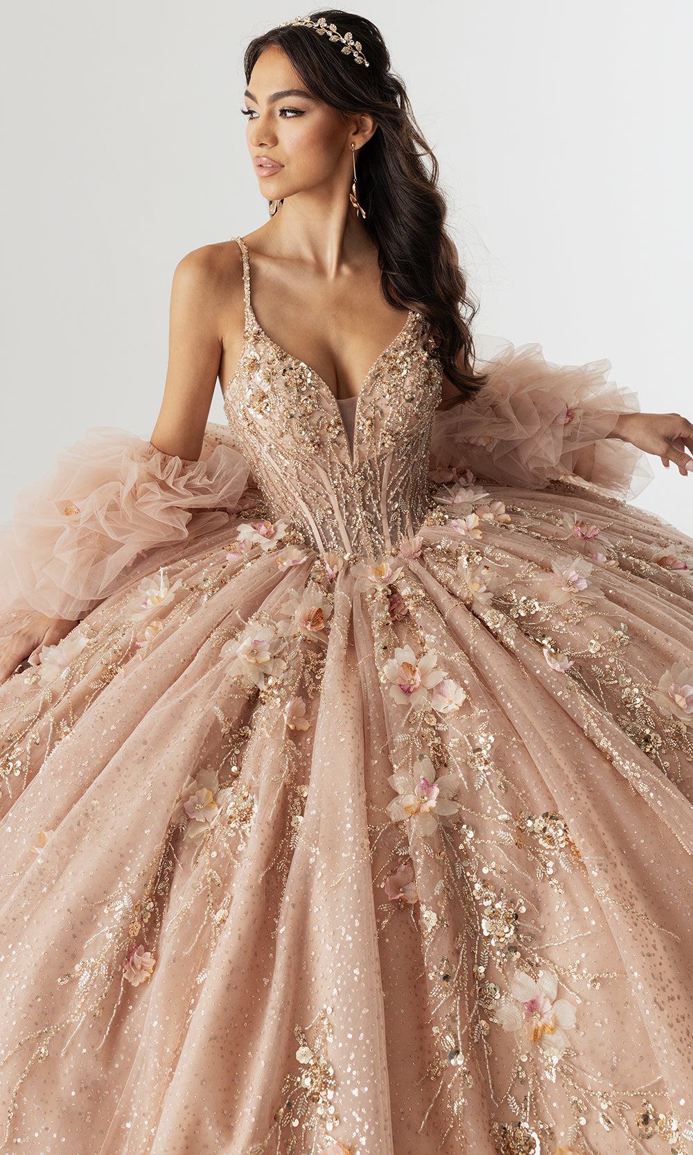 Rachel Allan RQ3170 - Floral Applique Quinceanera Gown Quinceanera Dresses in Nude Rose Gold