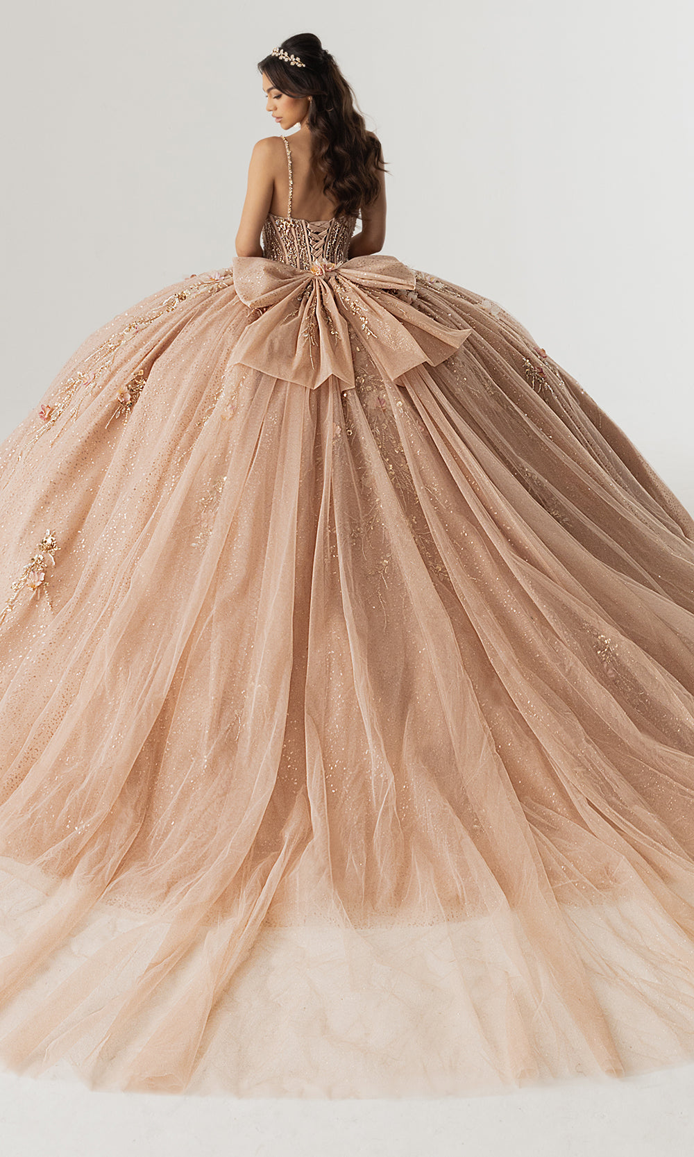 Rachel Allan RQ3170 - Floral Applique Quinceanera Gown Quinceanera Dresses in Nude Rose Gold