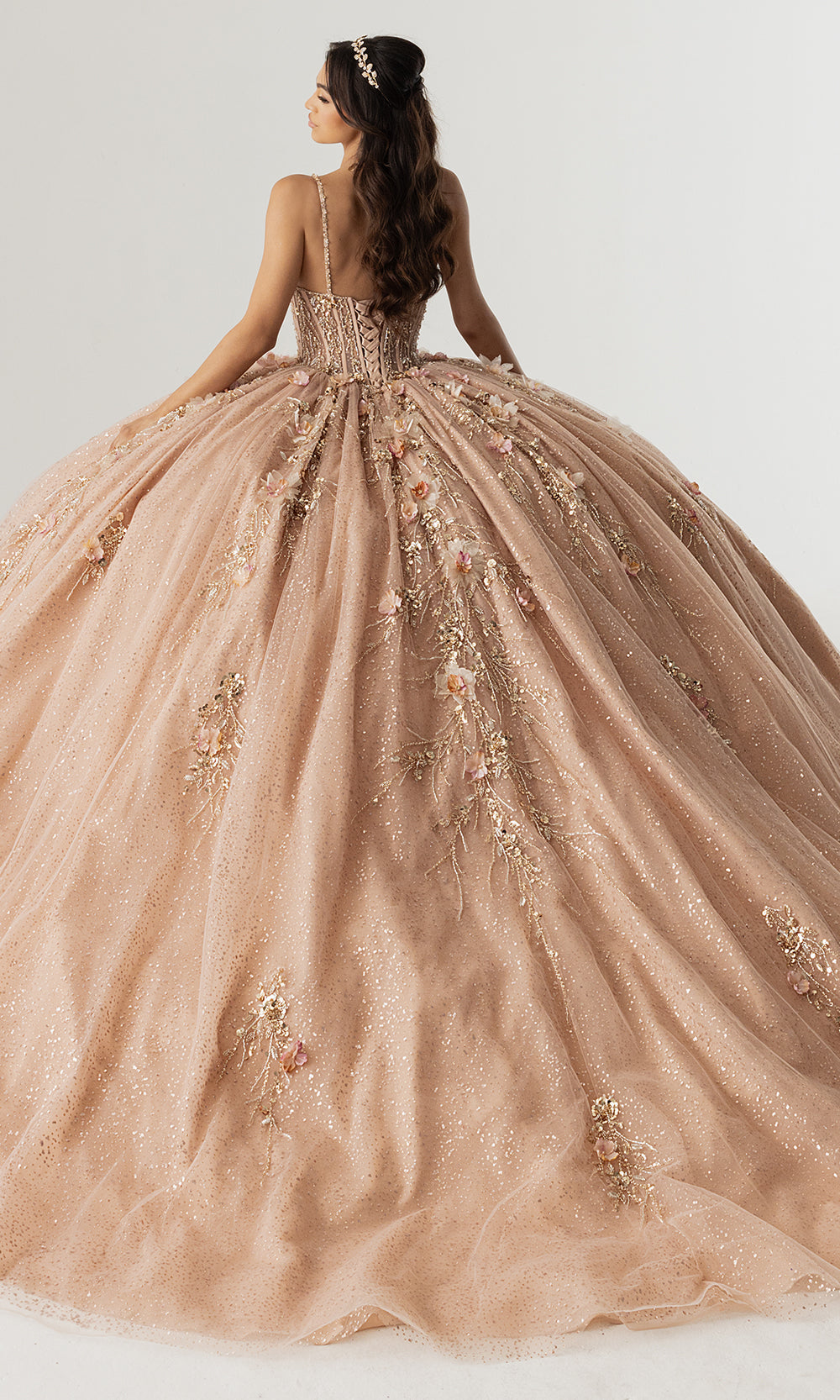 Rachel Allan RQ3170 - Floral Applique Quinceanera Gown Quinceanera Dresses in Nude Rose Gold