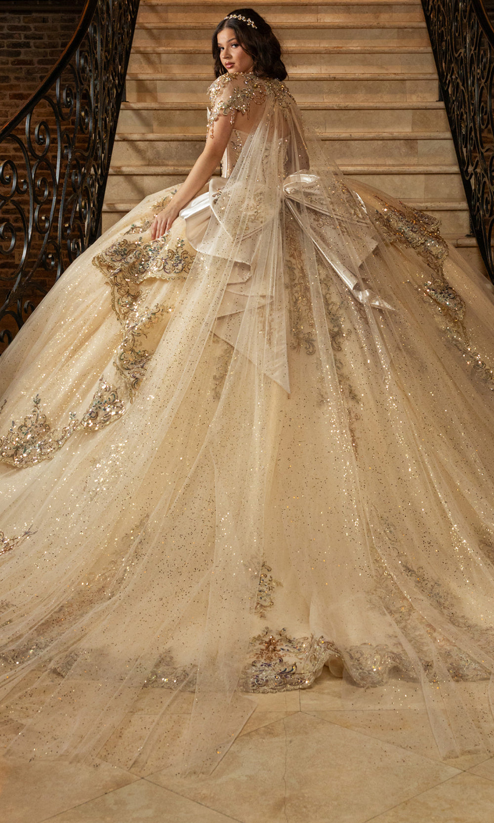 Rachel Allan RQ3172 - Illusion Neckline Quinceanera Dress Quinceanera Dresses in Champagne Gold