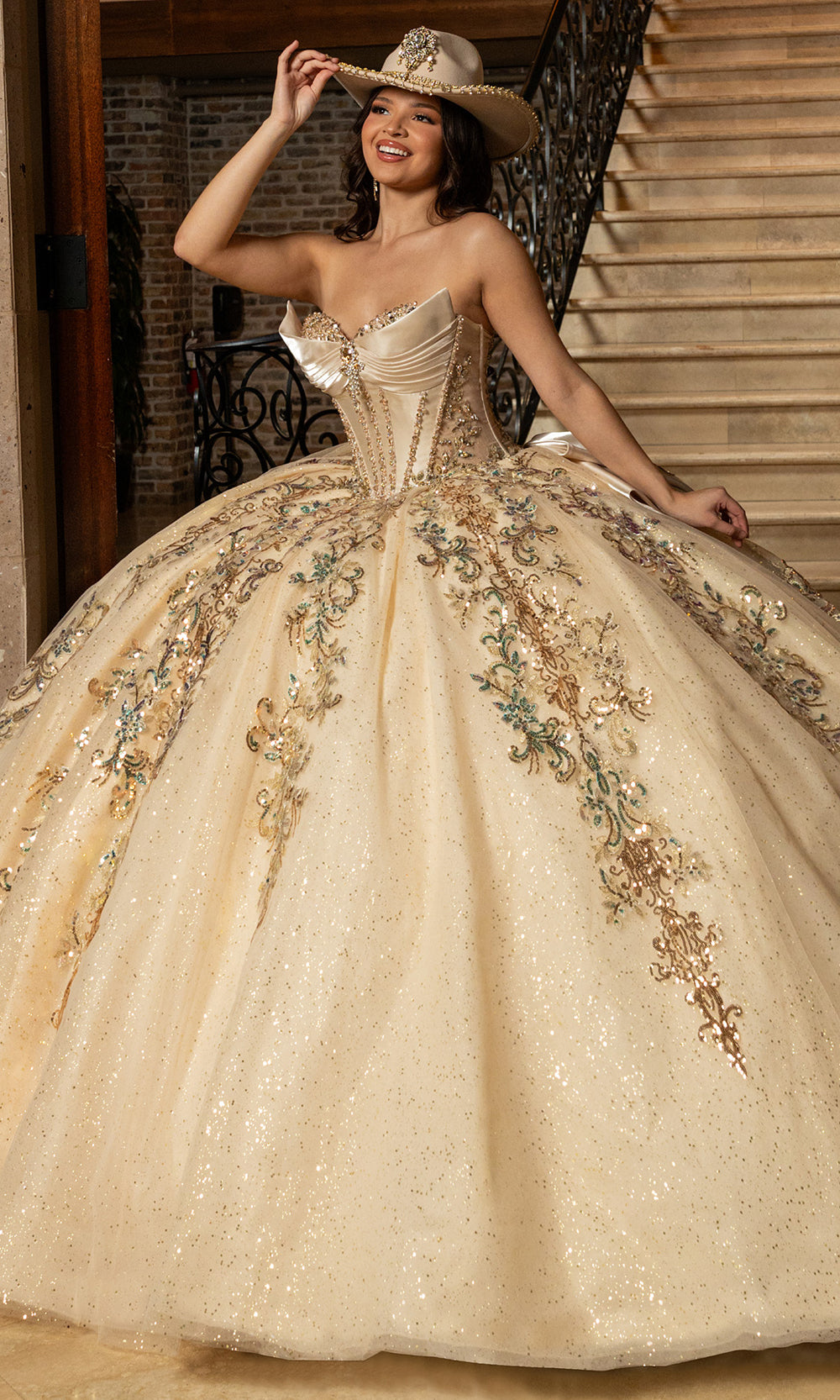 Rachel Allan RQ3172 - Illusion Neckline Quinceanera Dress Quinceanera Dresses in Champagne Gold