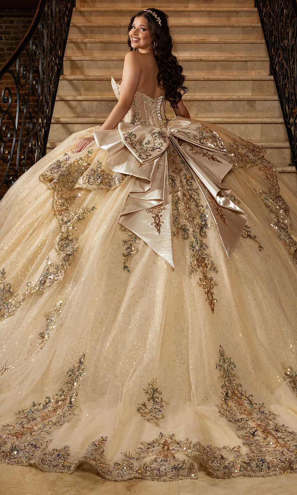 Rachel Allan RQ3172 - Illusion Neckline Quinceanera Dress Quinceanera Dresses in Champagne Gold