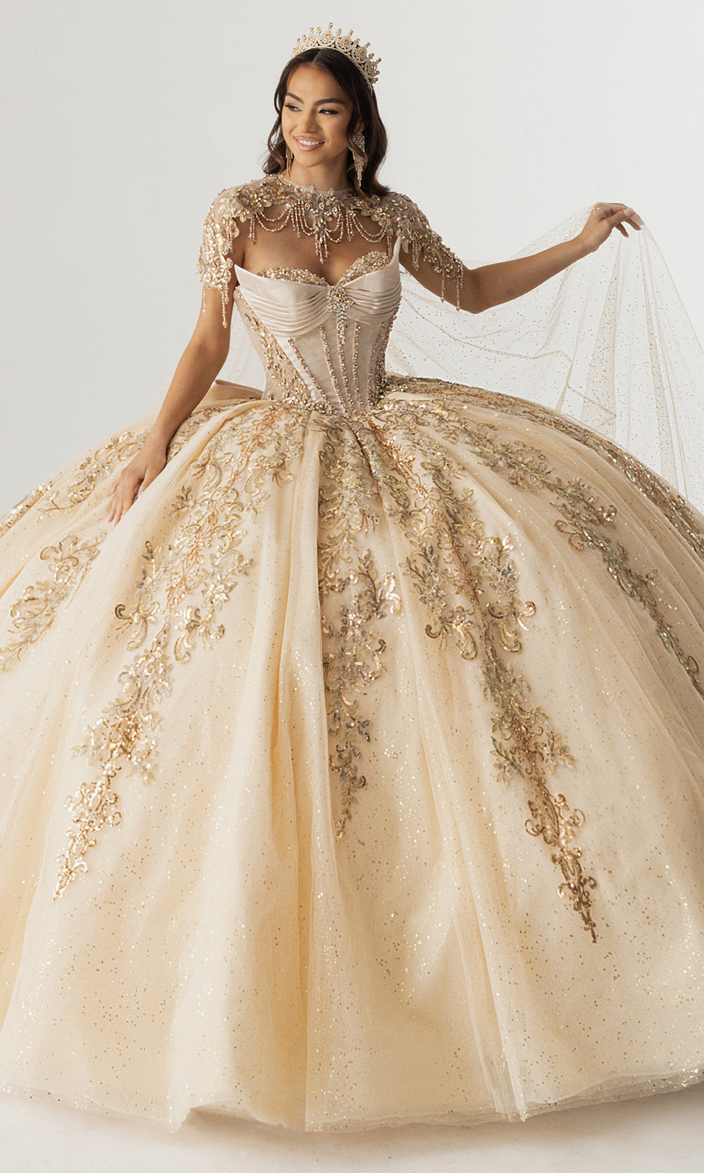 Rachel Allan RQ3172 - Illusion Neckline Quinceanera Dress Quinceanera Dresses in Champagne Gold
