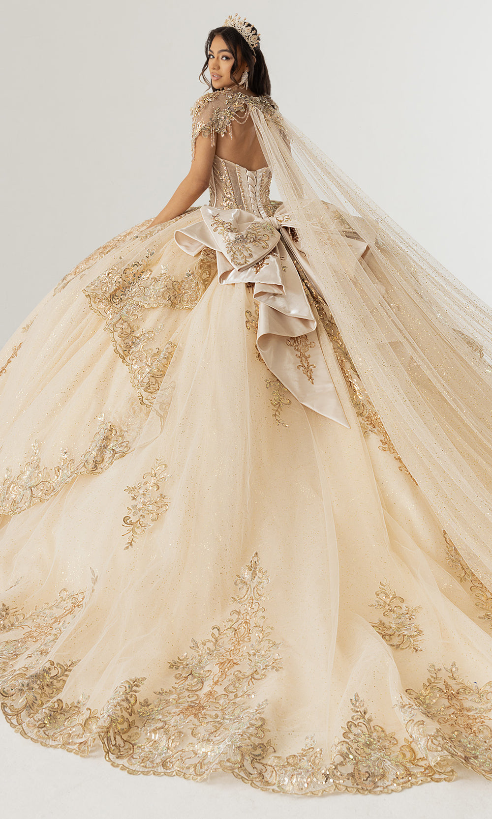 Rachel Allan RQ3172 - Illusion Neckline Quinceanera Dress Quinceanera Dresses in Champagne Gold