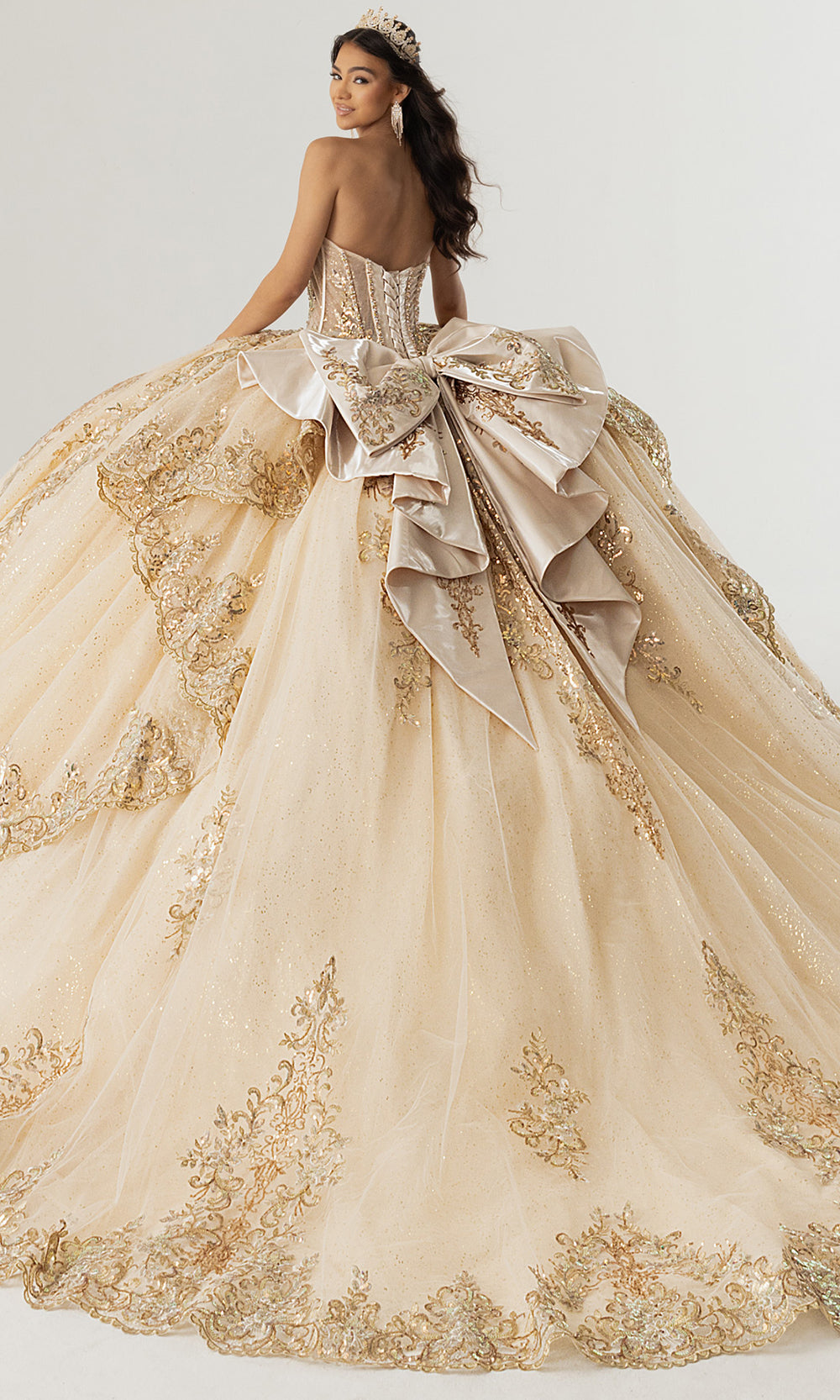 Rachel Allan RQ3172 - Illusion Neckline Quinceanera Dress Quinceanera Dresses in Champagne Gold