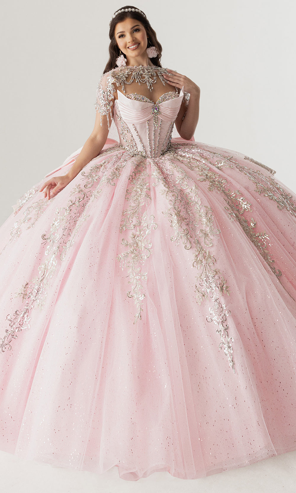 Rachel Allan RQ3172 - Illusion Neckline Quinceanera Dress Quinceanera Dresses in Pink Silver