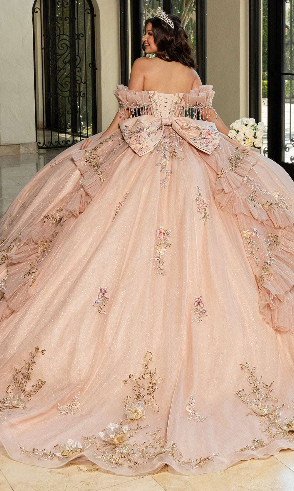 Rachel Allan RQ3174 - Beaded Corset Quinceanera Dress Quinceanera Dresses in Champagne Multi