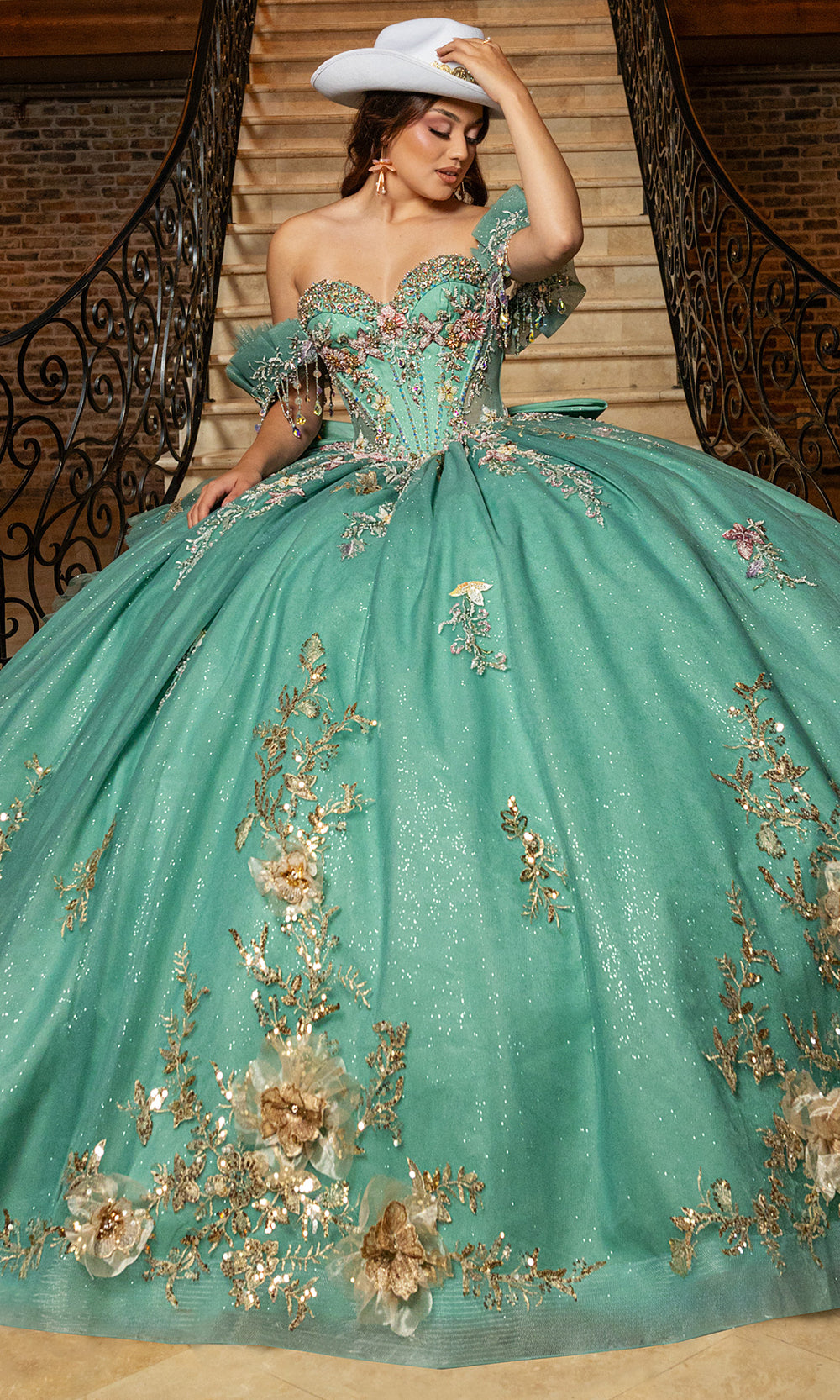 Rachel Allan RQ3174 - Beaded Corset Quinceanera Dress Quinceanera Dresses in Light Jade